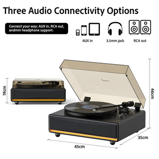 High Performance Record Player with Built-in Speakers & Warm Yellow Light RT26