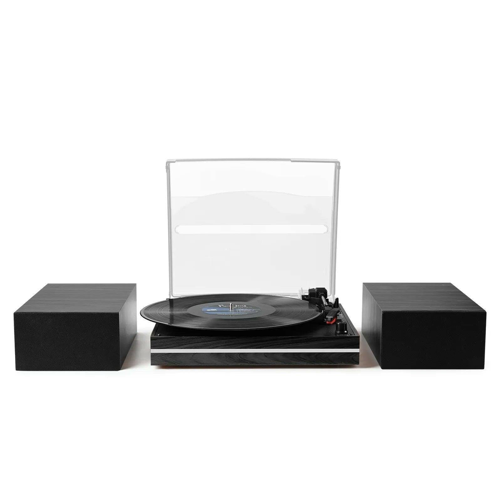 Black Bluetooth Turntable with 30W External Bookshelf Speakers R612