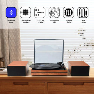 Bluetooth Turntable with 30W External Bookshelf Speakers R612