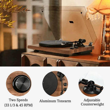 SY101 Bluetooth Record Player HiFi System with External Speakers