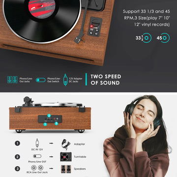 Bluetooth All-in-One Record Player with Built-in Speakers HQ-KZ018 